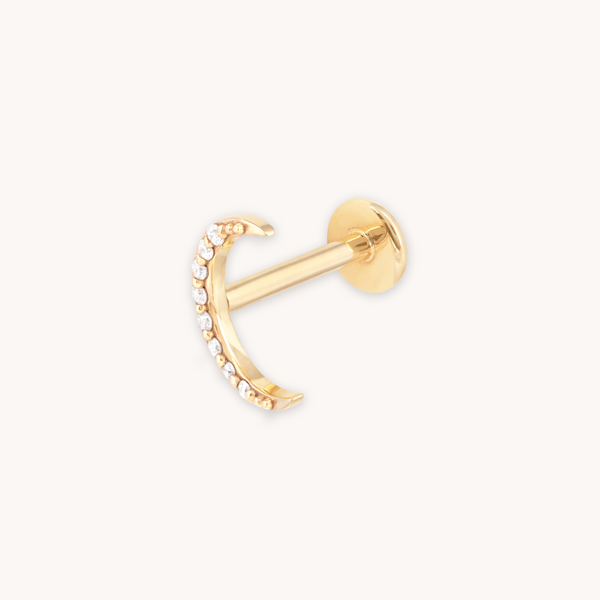 April White Topaz - Solid Gold Topaz Moon Piercing Stud - Piercing Stud - Astrid & Miyu