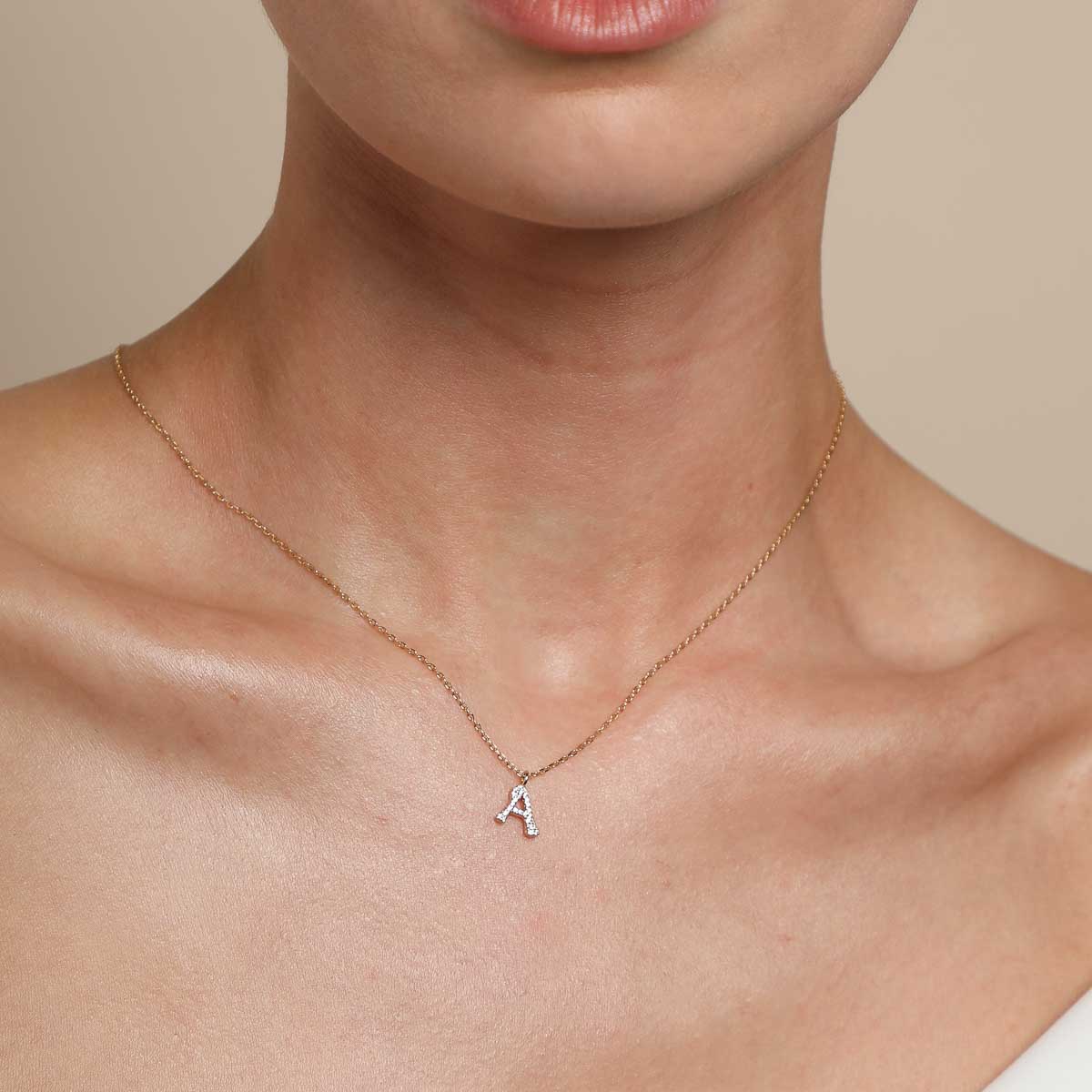 18k Gold Plated Jewellery - A Initial Pavé Pendant Necklace in Gold - Pendant Necklace - Astrid &amp; Miyu
