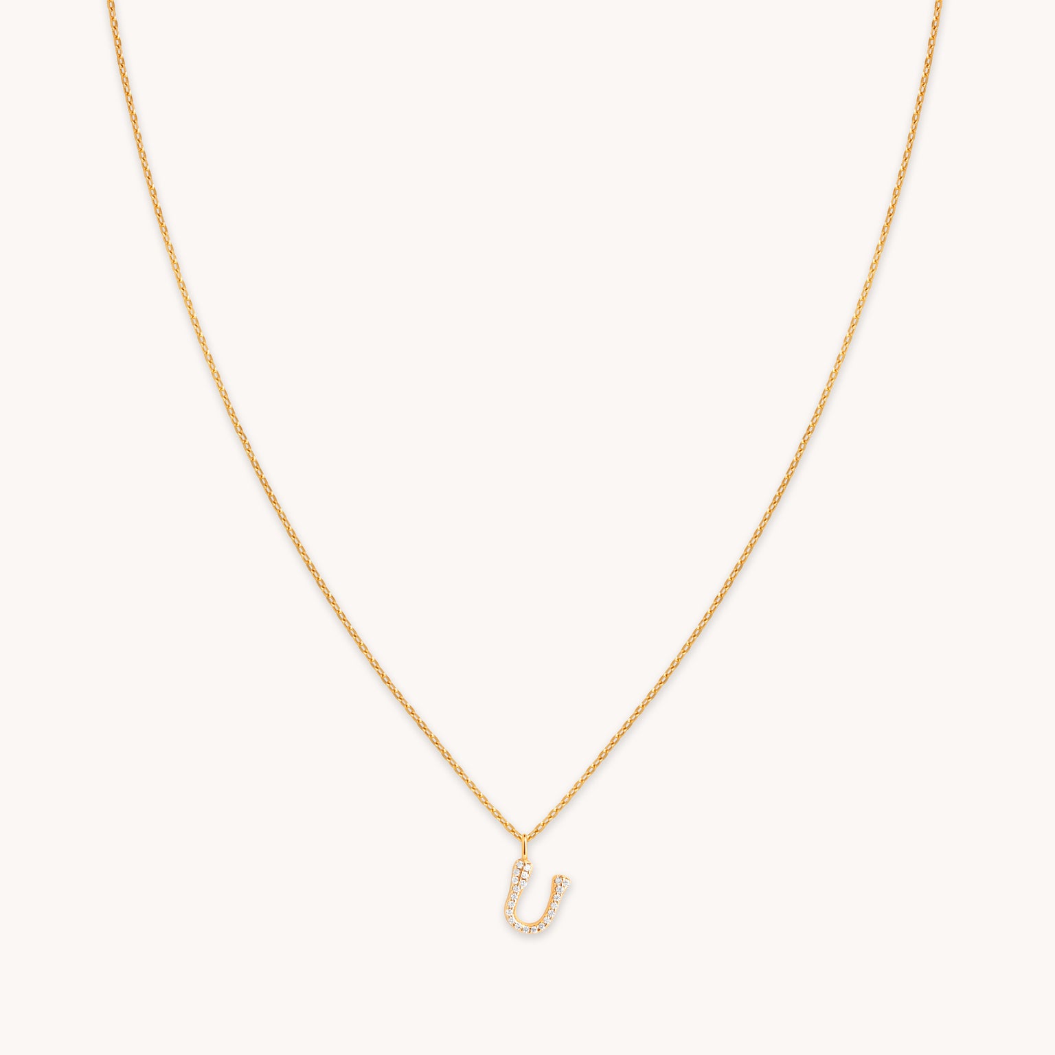 18k Gold Plated Jewellery - U Initial Pavé Pendant Necklace in Gold - Pendant Necklace - Astrid &amp; Miyu
