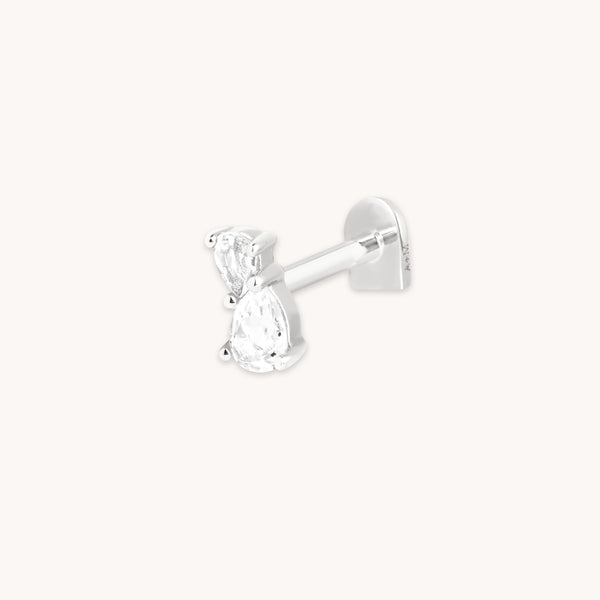 April White Topaz - Topaz Pear Cluster Piercing Stud in Solid White Gold - Piercing Stud - Astrid &amp; Miyu