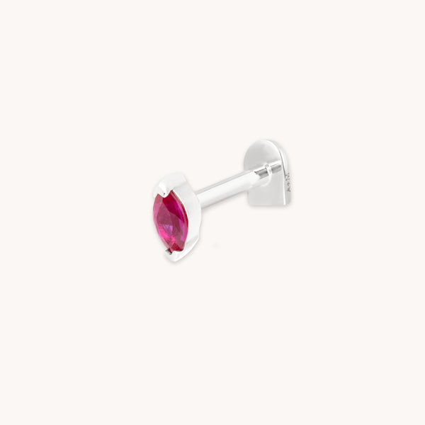 Flat Back Labret Studs - Pink Sapphire Marquise Piercing Stud in Solid White Gold - Piercing Stud - Astrid &amp; Miyu