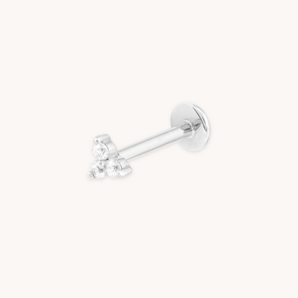 April White Topaz - Triple Topaz Piercing Stud 6mm in Solid White Gold - Piercing Stud - Astrid &amp; Miyu