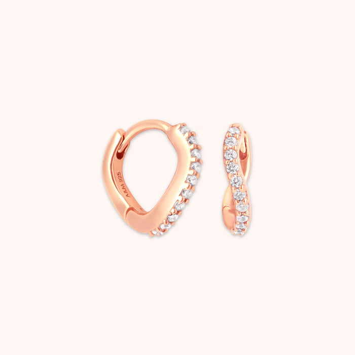 18k Rose Gold Plated Jewellery - Wave Crystal Huggies in Rose Gold - Huggies - Astrid &amp; Miyu